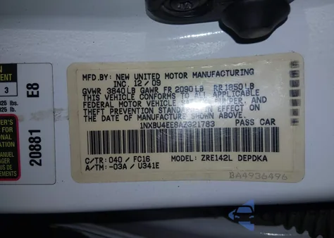 2010 Toyota Corolla Le from USA, damaged, VIN 1NXBU4EE8AZ321783